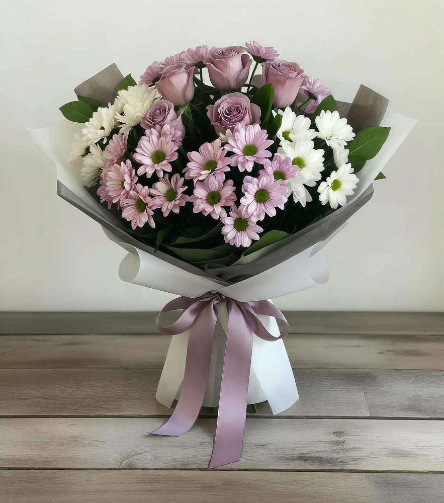 Букет цветов из: Хризантемы и Розы в Молчаново