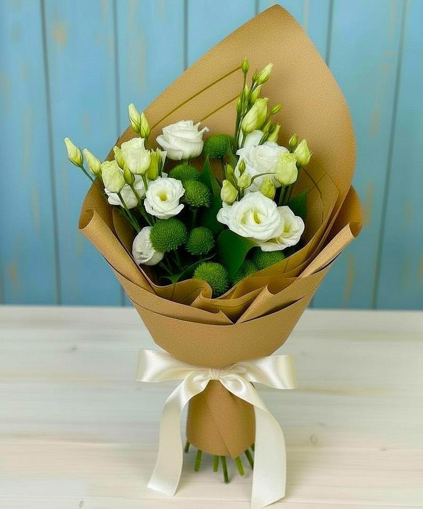 Букет цветов из: Хризантемы и Лизиантусы в Молчаново