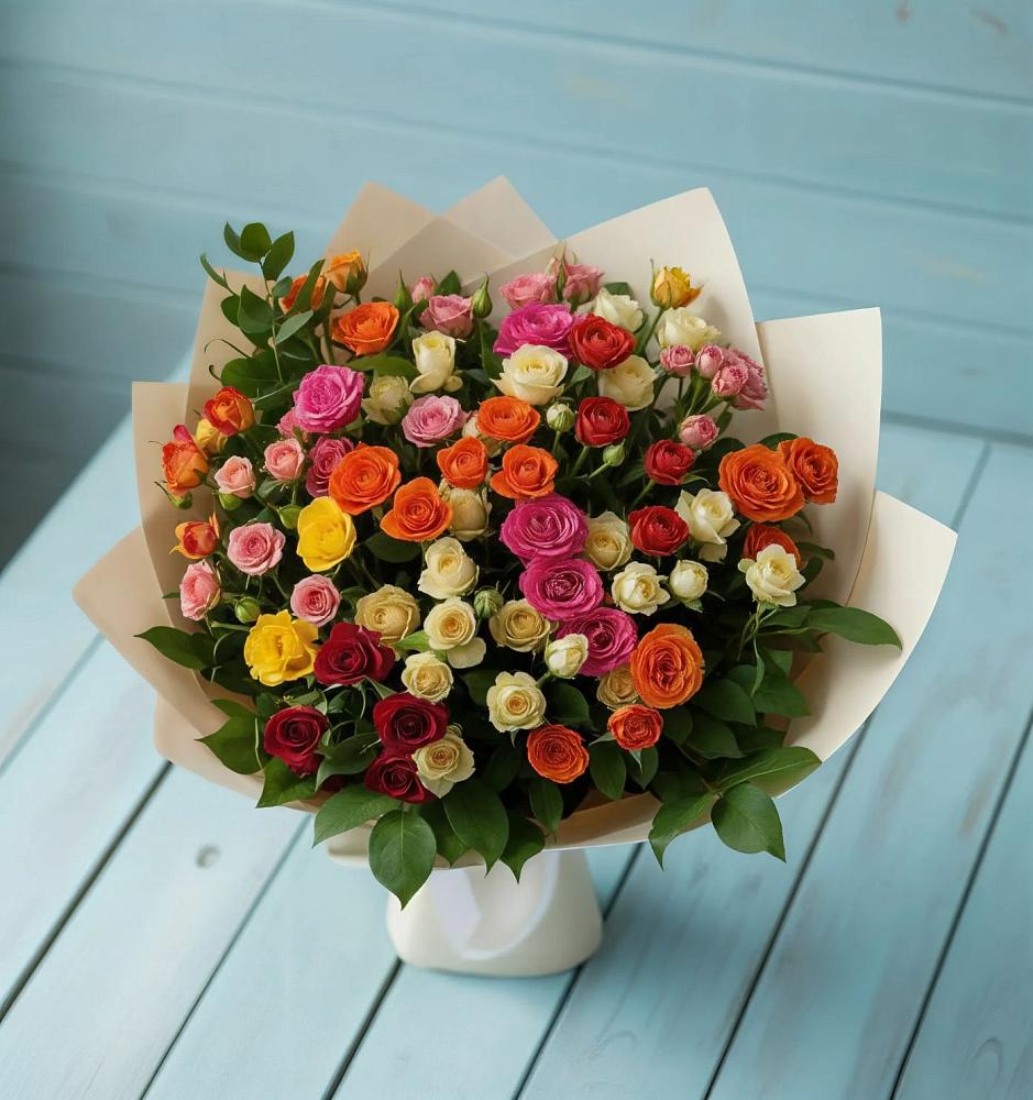 Букет Микс из разноцветных кустовых роз в Молчаново
