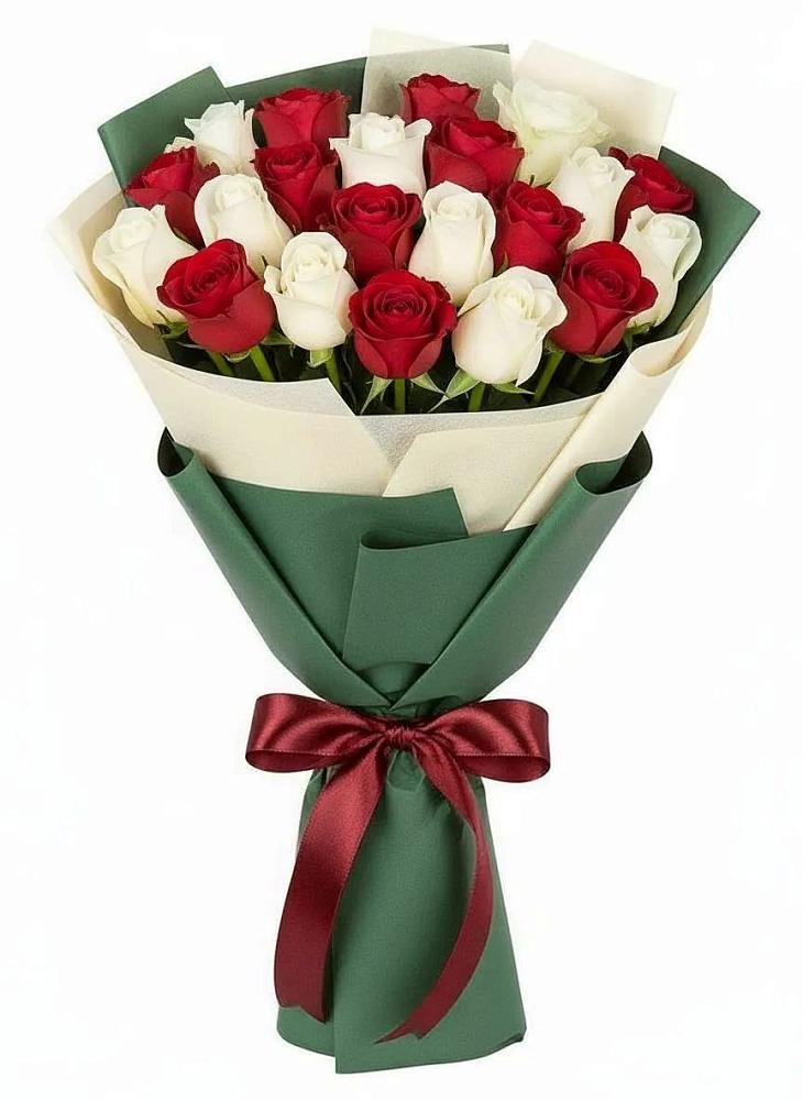 Букет Микс из красных и белых роз в Молчаново