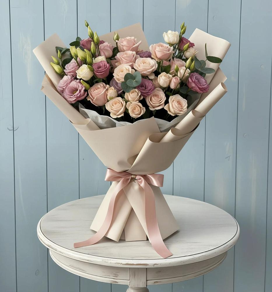 Букет цветов из: Розы и Лизиантусы в Молчаново