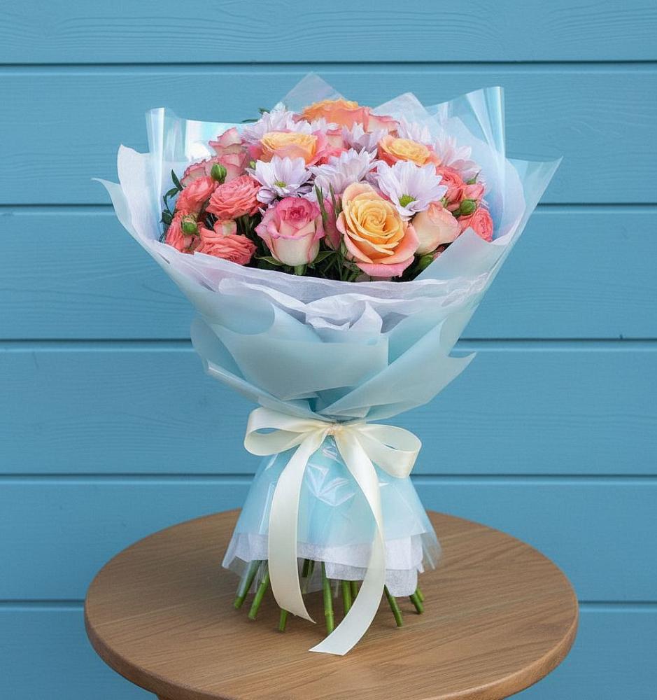 Букет цветов из: Хризантемы и Розы в Молчаново