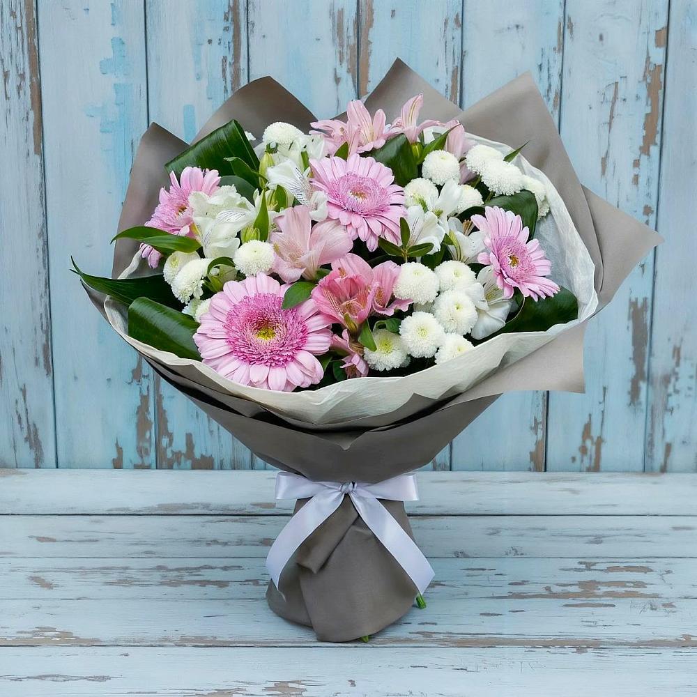 Букет цветов из: Герберы, Альстромерии и Хризантемы в Молчаново